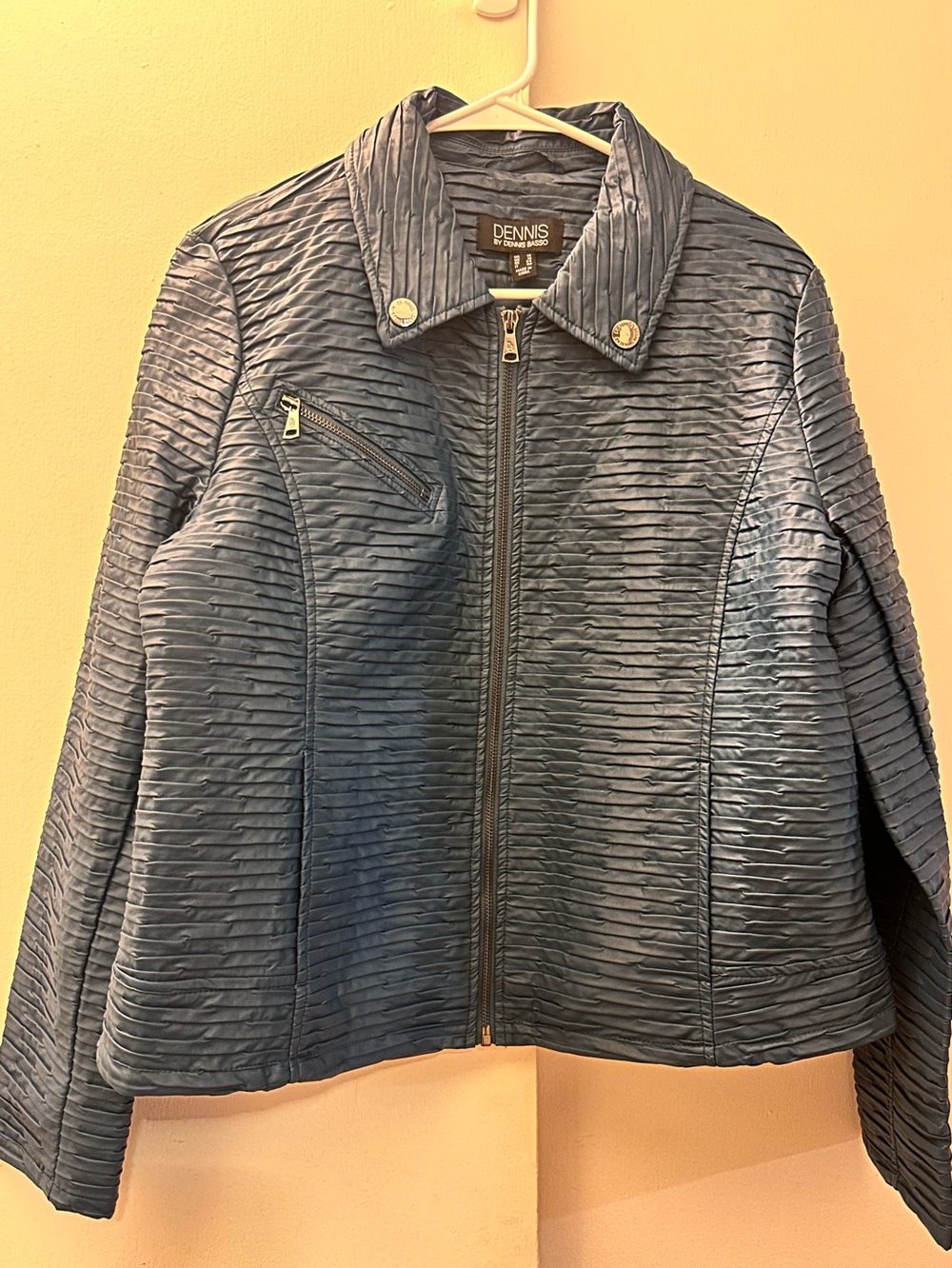 dennis basso Teal Textured Ribbed Zip Jacket Biker Minimalist Aesthetic